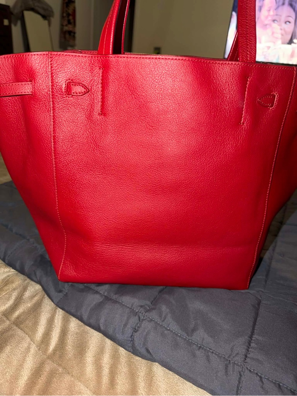 Celine Cabas Medium Red Leather Tote with Top Handles - Picture 4 of 9
